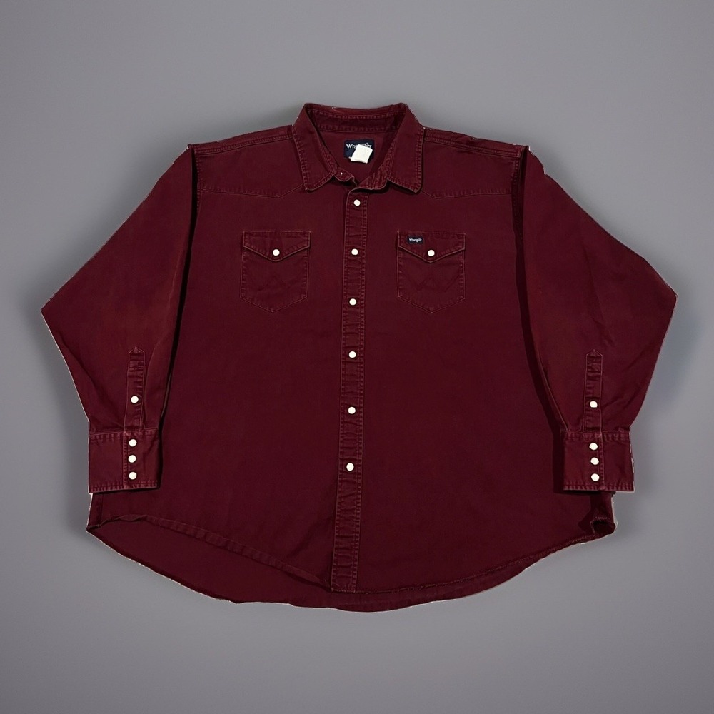 Wrangler Mens Maroon Brushpopper Pearl Snap Plus Cowboy Shirt Size 3XL